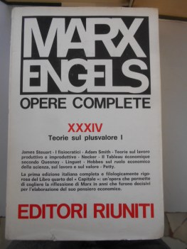 marx engels opere complete XXXIV teorie sul plusvalore I